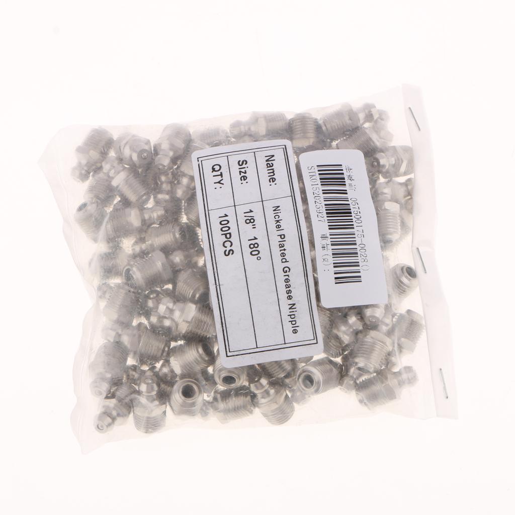 100 Pieces Sliver Car Straight Metric 1/8 Grease Zerk Nipple Fitting M8*1