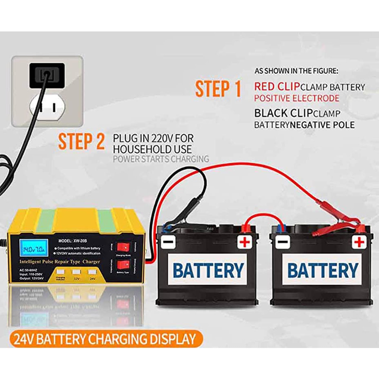 10A 12/24V Electric Smart Pulse Repair Car Battery Charger Lead Charger