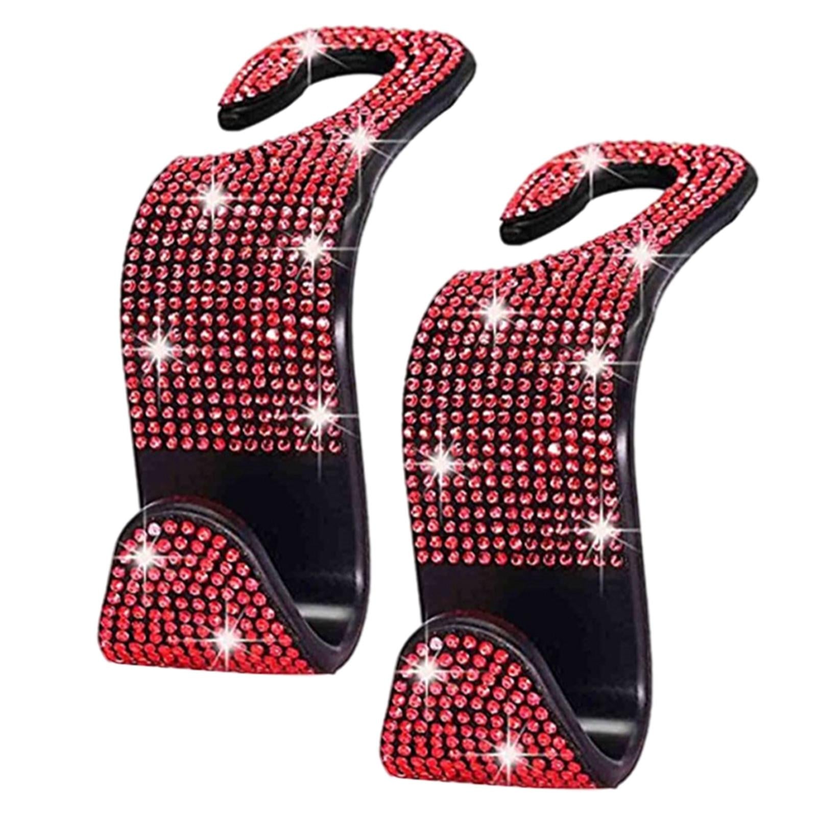 2Count Rhinestone Diamond Car Seatback Storage Hook Hanger Red