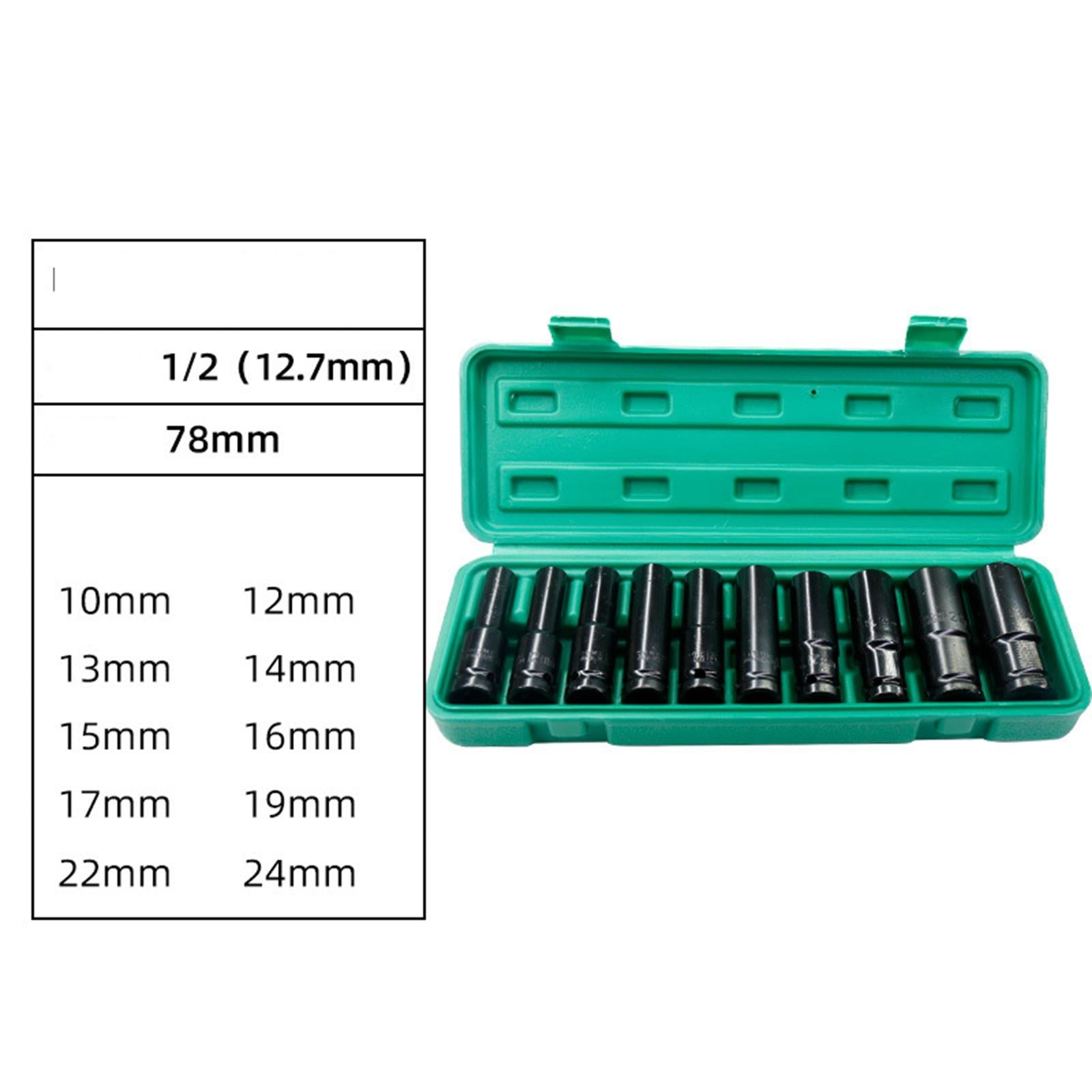 10x Socket Set 1/2inch with Carry Case 10-24mm for Ratchet Wrench