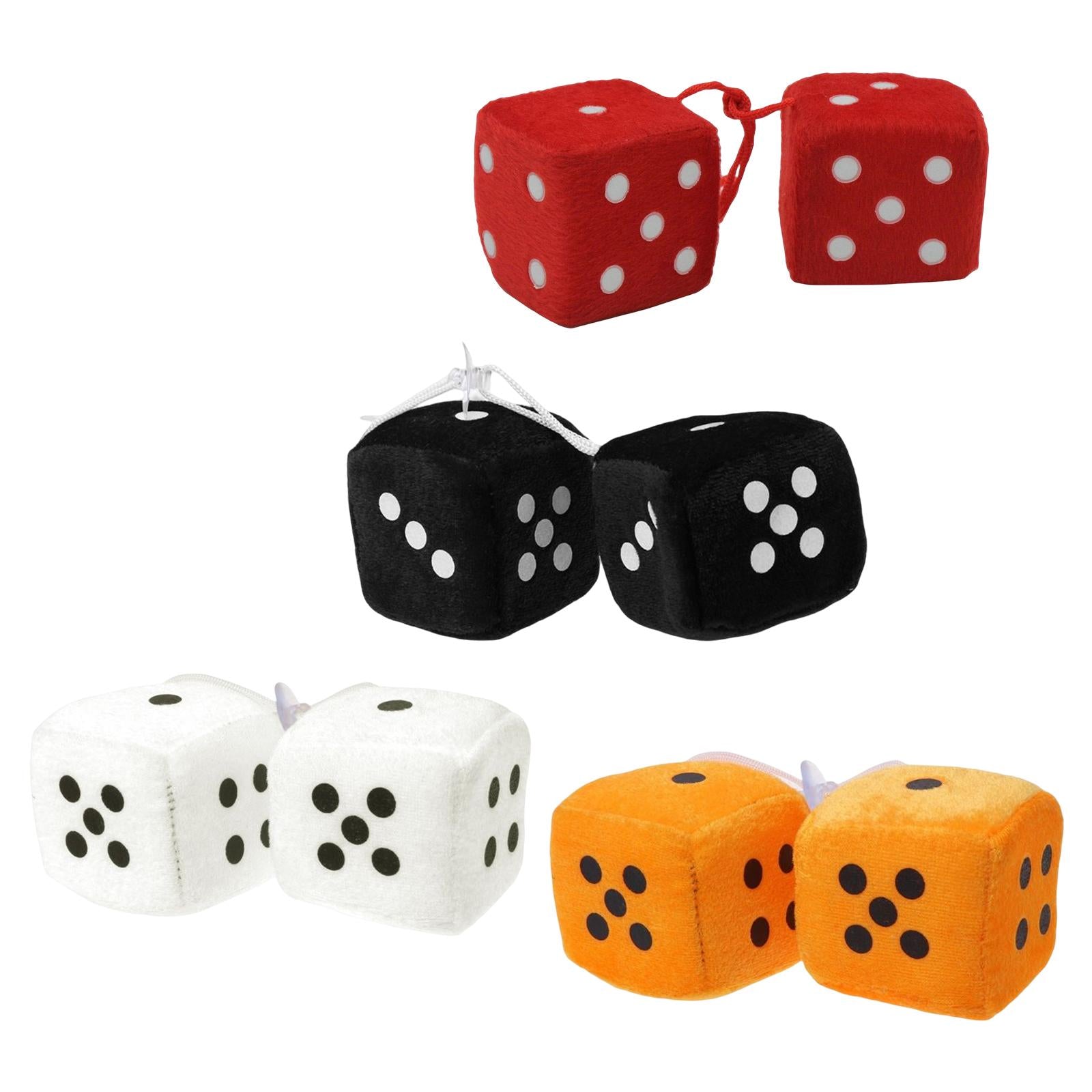 2Pcs Retro Fuzzy Dice with Dots Plush Dice Craps Pendant Ornament Red