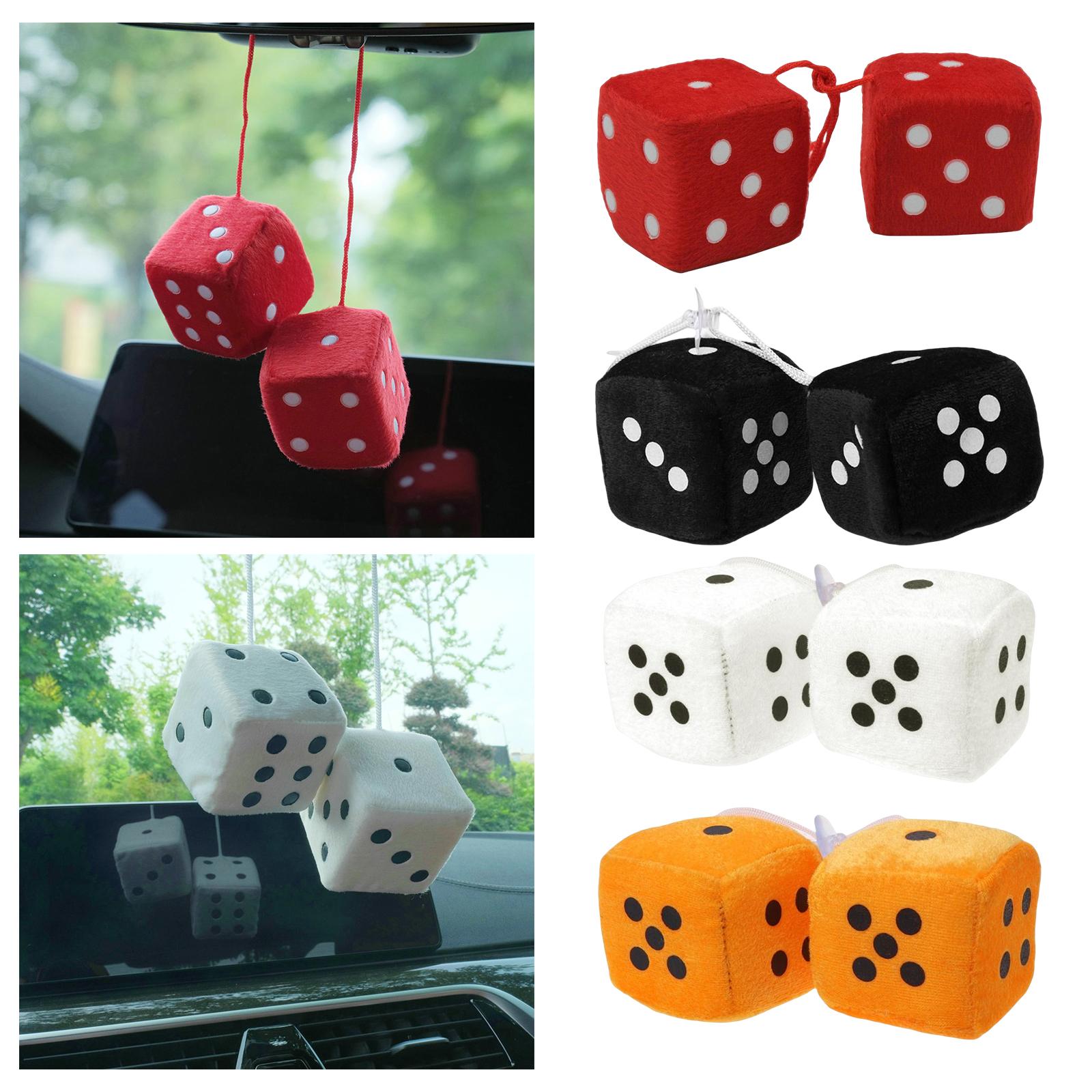 2Pcs Retro Fuzzy Dice with Dots Plush Dice Craps Pendant Ornament Red