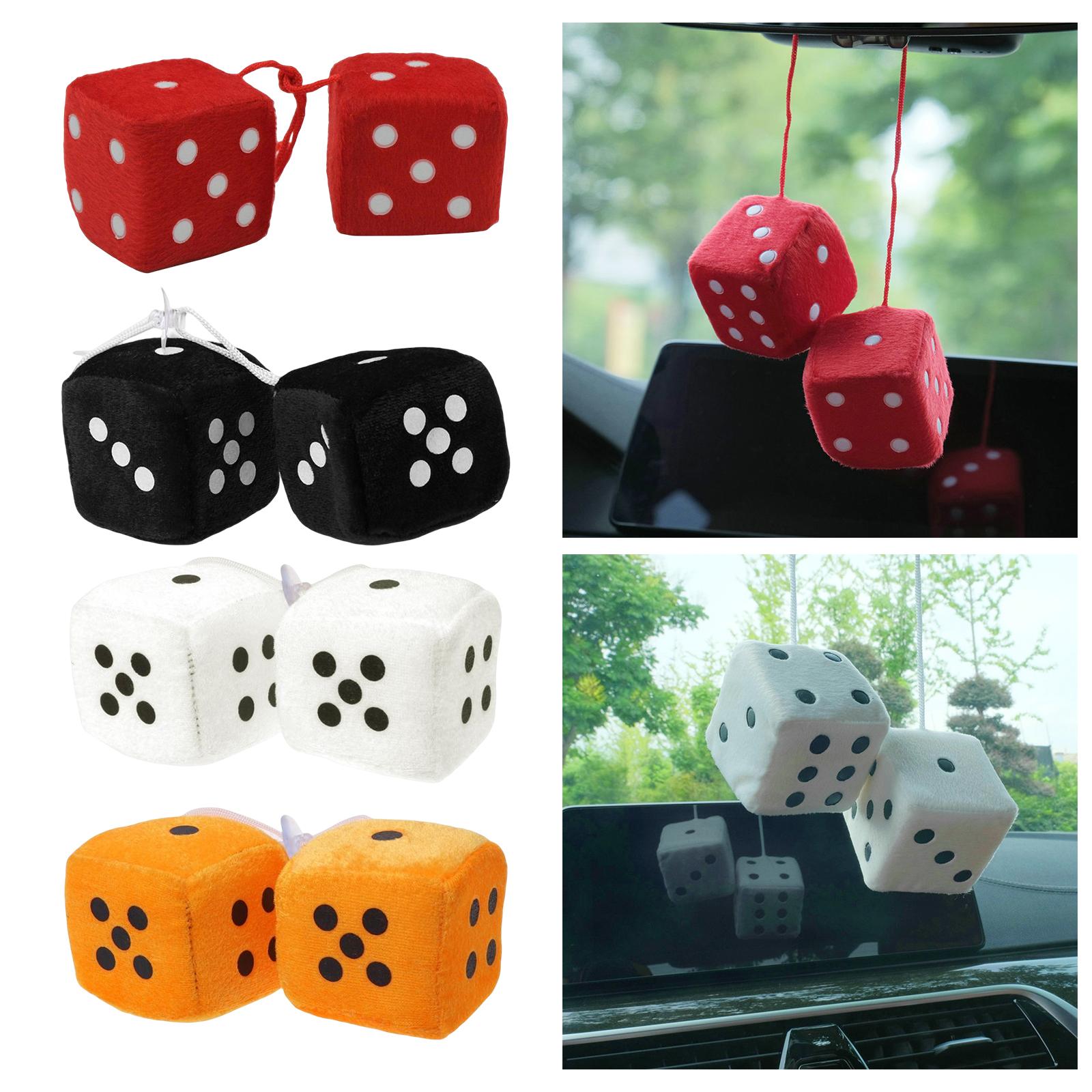 2Pcs Retro Fuzzy Dice with Dots Plush Dice Craps Pendant Ornament Red