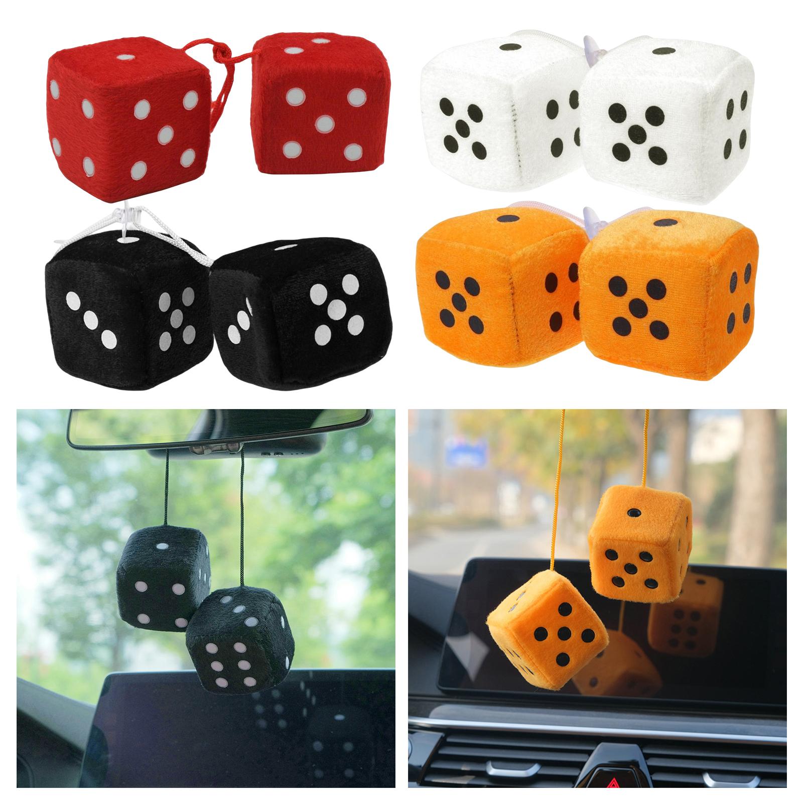 2Pcs Retro Fuzzy Dice with Dots Plush Dice Craps Pendant Ornament Red