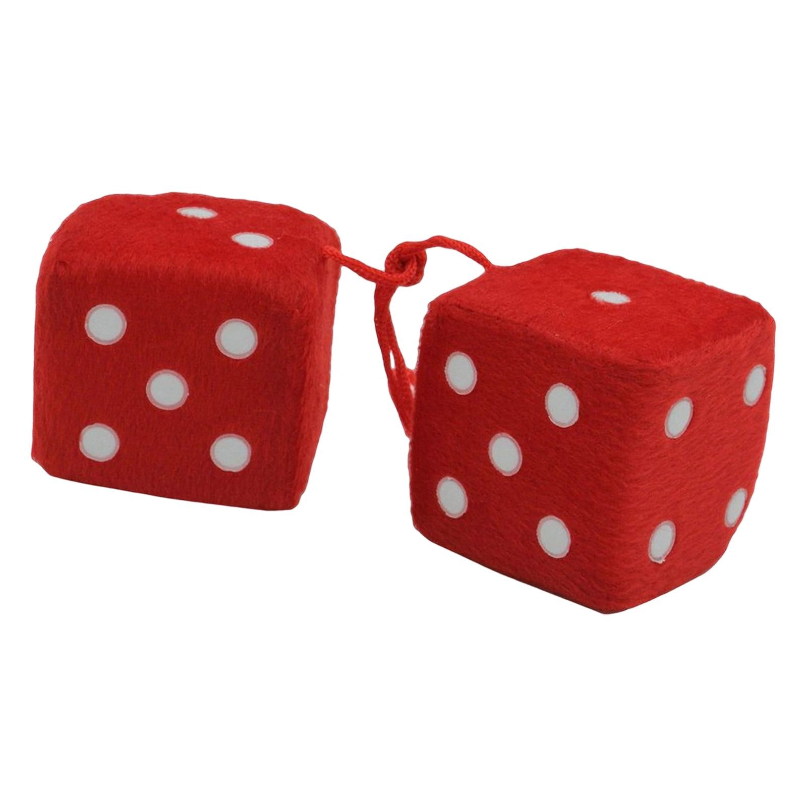 2Pcs Retro Fuzzy Dice with Dots Plush Dice Craps Pendant Ornament Red