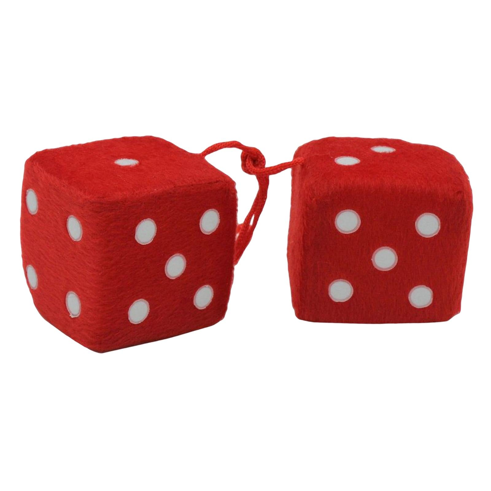 2Pcs Retro Fuzzy Dice with Dots Plush Dice Craps Pendant Ornament Red