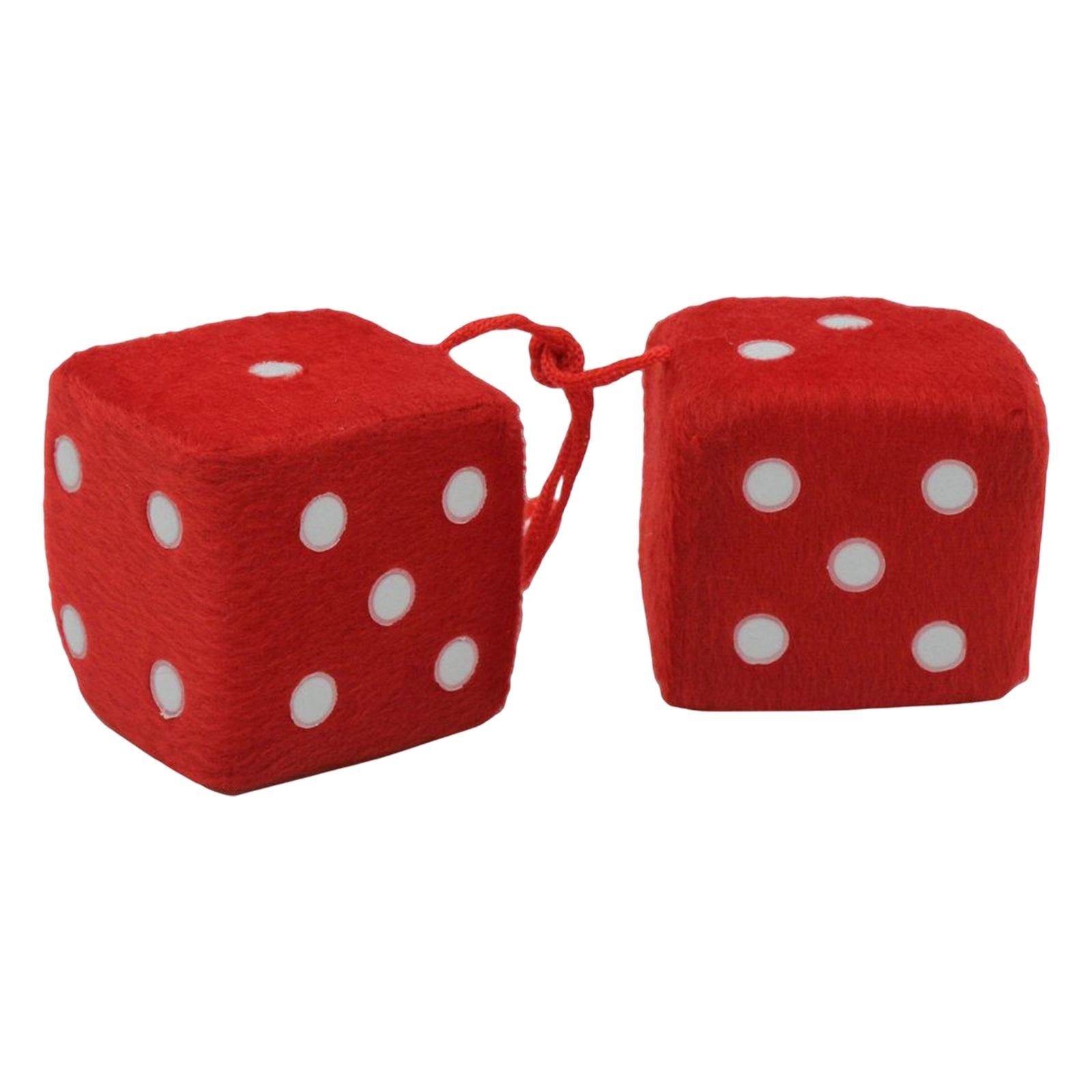 2Pcs Retro Fuzzy Dice with Dots Plush Dice Craps Pendant Ornament Red