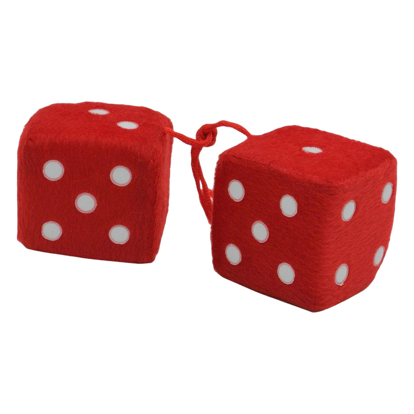 2Pcs Retro Fuzzy Dice with Dots Plush Dice Craps Pendant Ornament Red