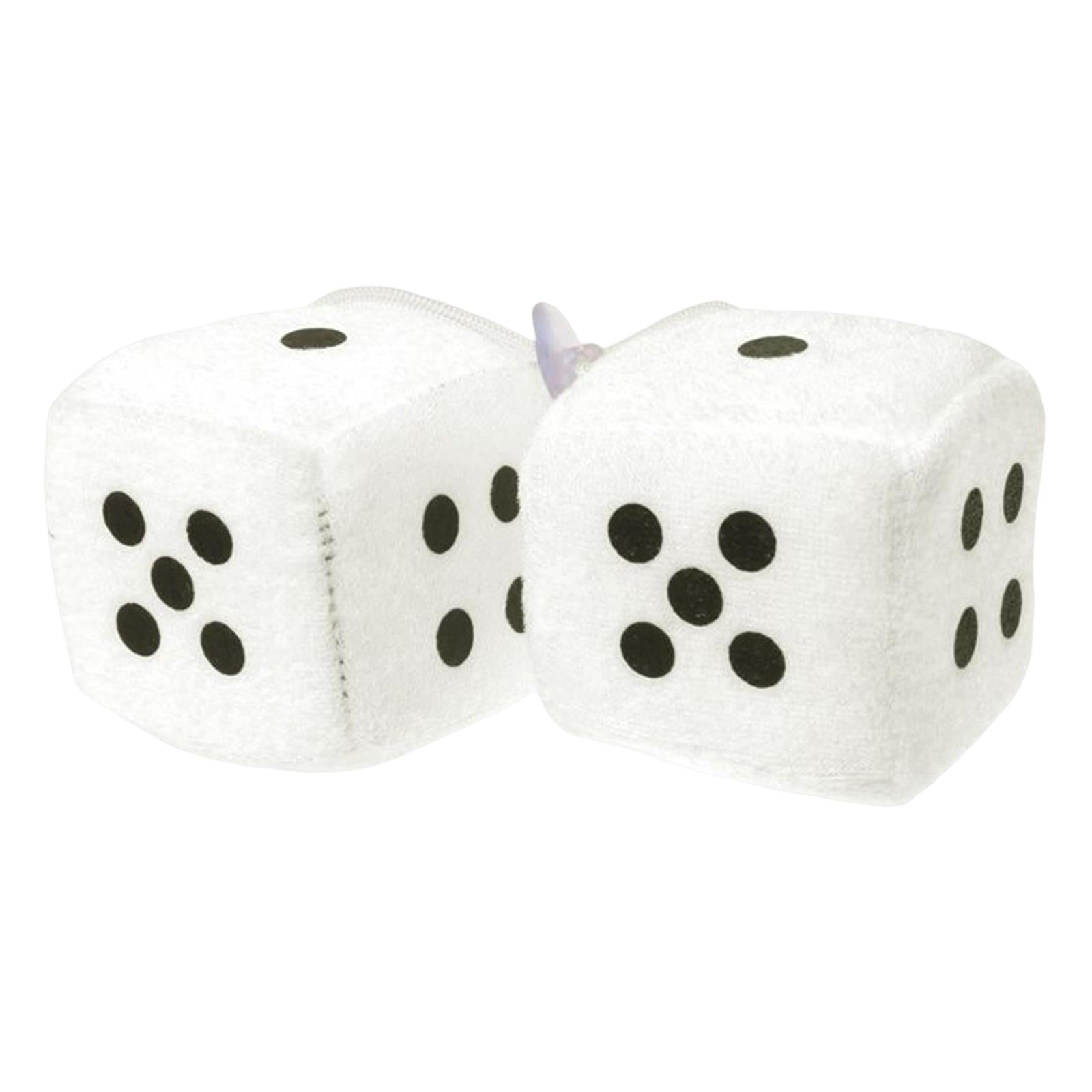 2Pcs Retro Fuzzy Dice with Dots Plush Dice Craps Pendant Ornament White