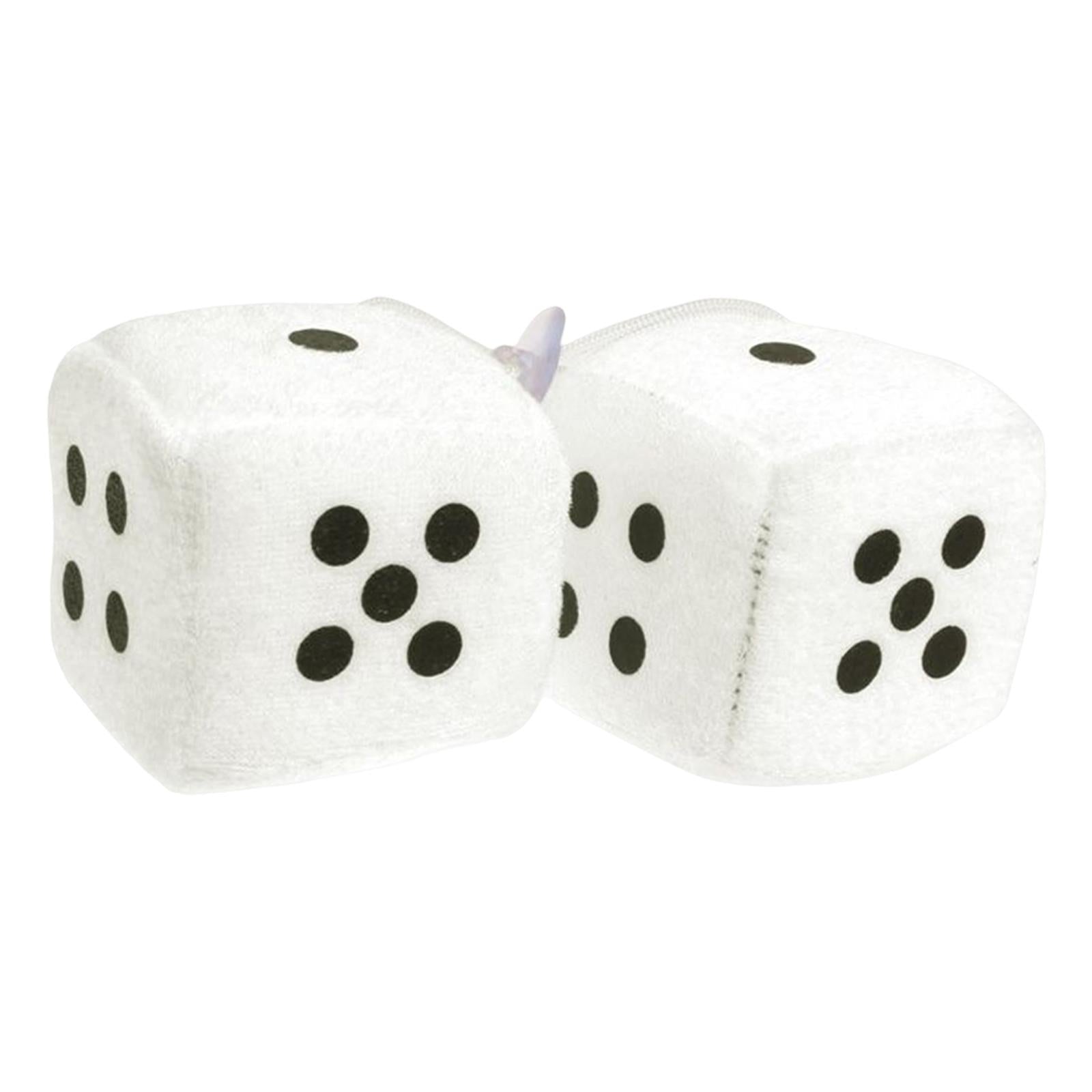 2Pcs Retro Fuzzy Dice with Dots Plush Dice Craps Pendant Ornament White