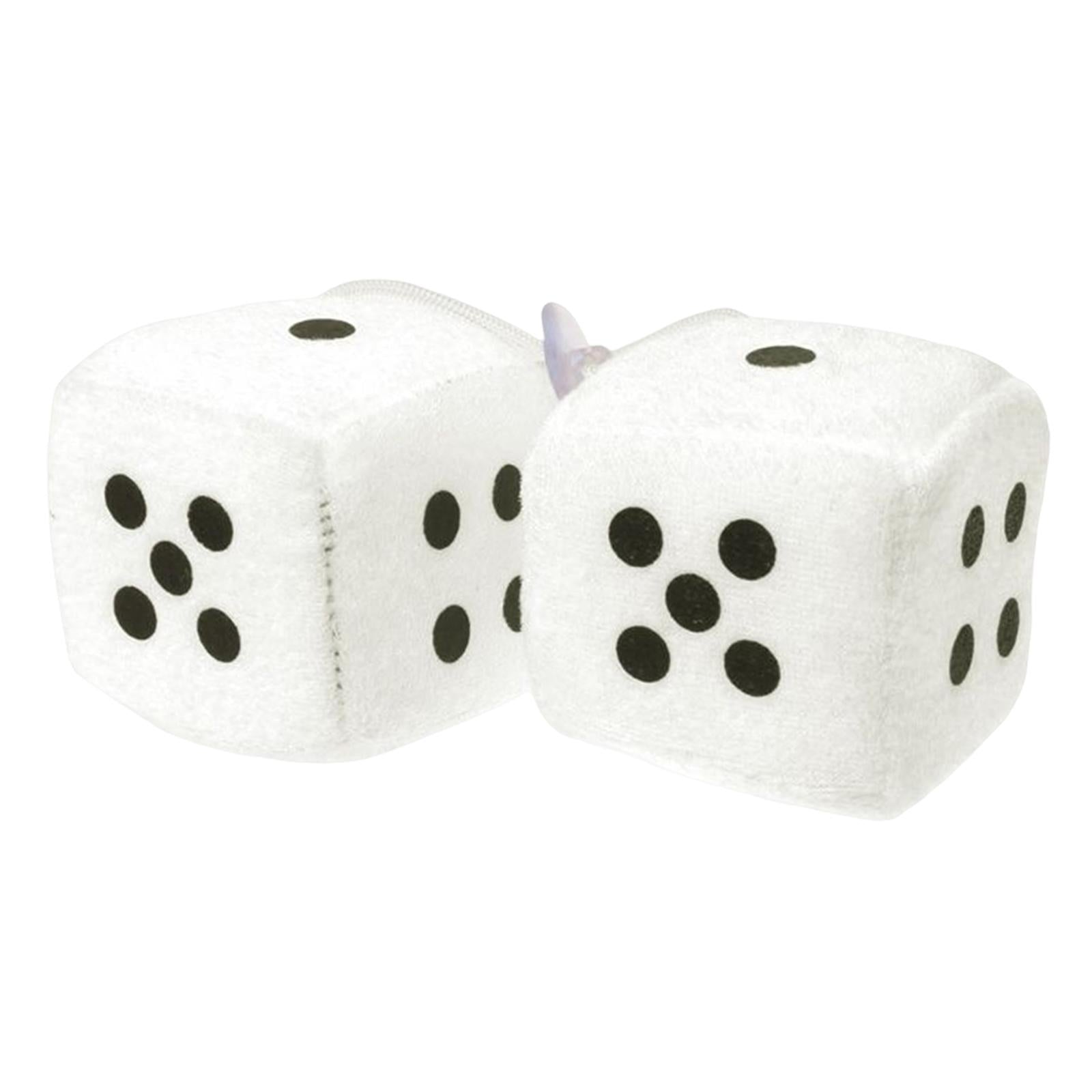 2Pcs Retro Fuzzy Dice with Dots Plush Dice Craps Pendant Ornament White