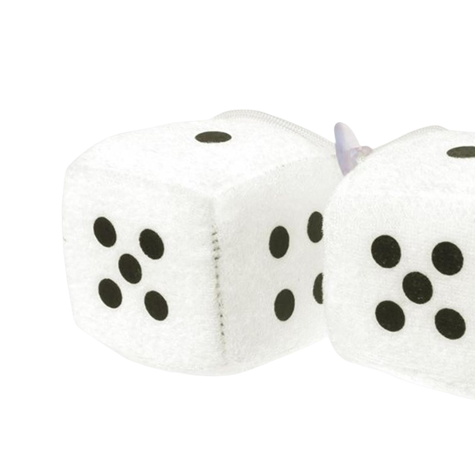 2Pcs Retro Fuzzy Dice with Dots Plush Dice Craps Pendant Ornament White