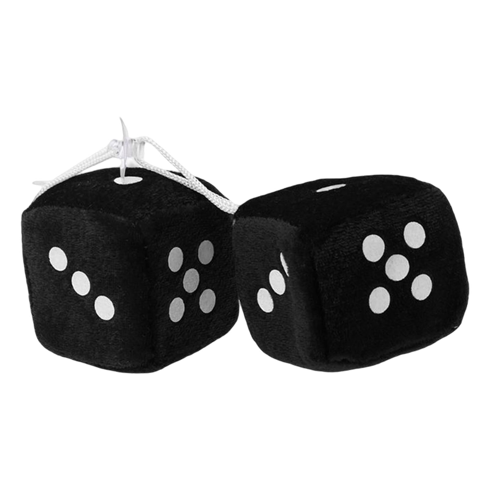 2Pcs Retro Fuzzy Dice with Dots Plush Dice Craps Pendant Ornament Black