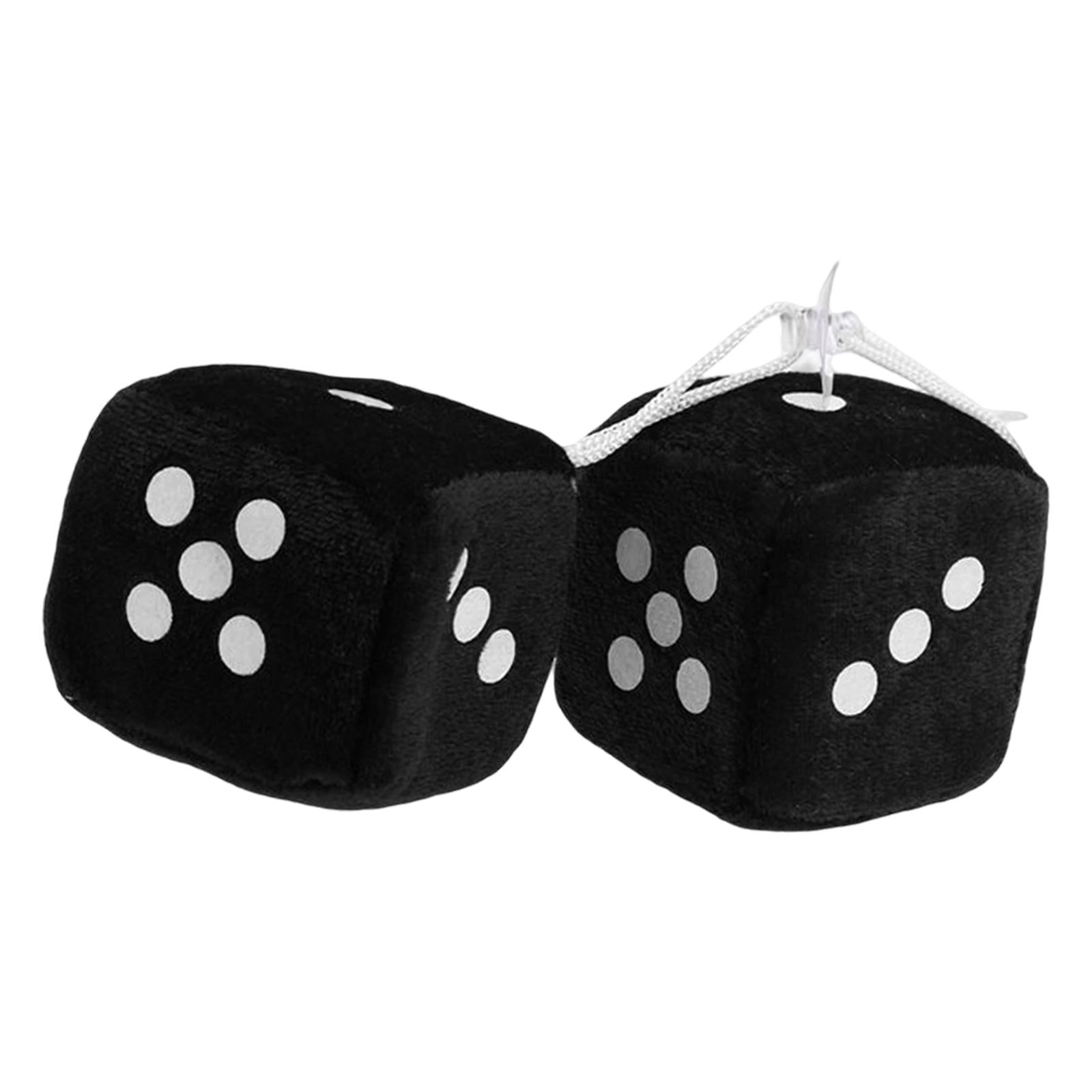 2Pcs Retro Fuzzy Dice with Dots Plush Dice Craps Pendant Ornament Black