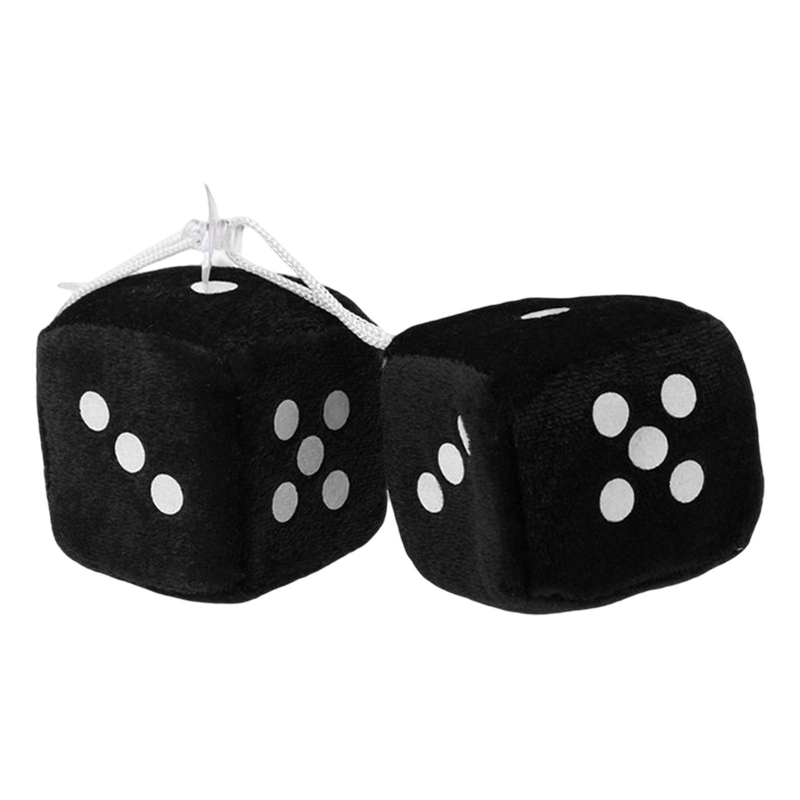 2Pcs Retro Fuzzy Dice with Dots Plush Dice Craps Pendant Ornament Black