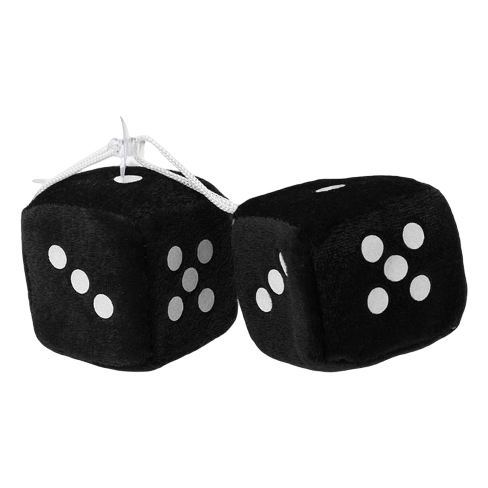 2Pcs Retro Fuzzy Dice with Dots Plush Dice Craps Pendant Ornament Black