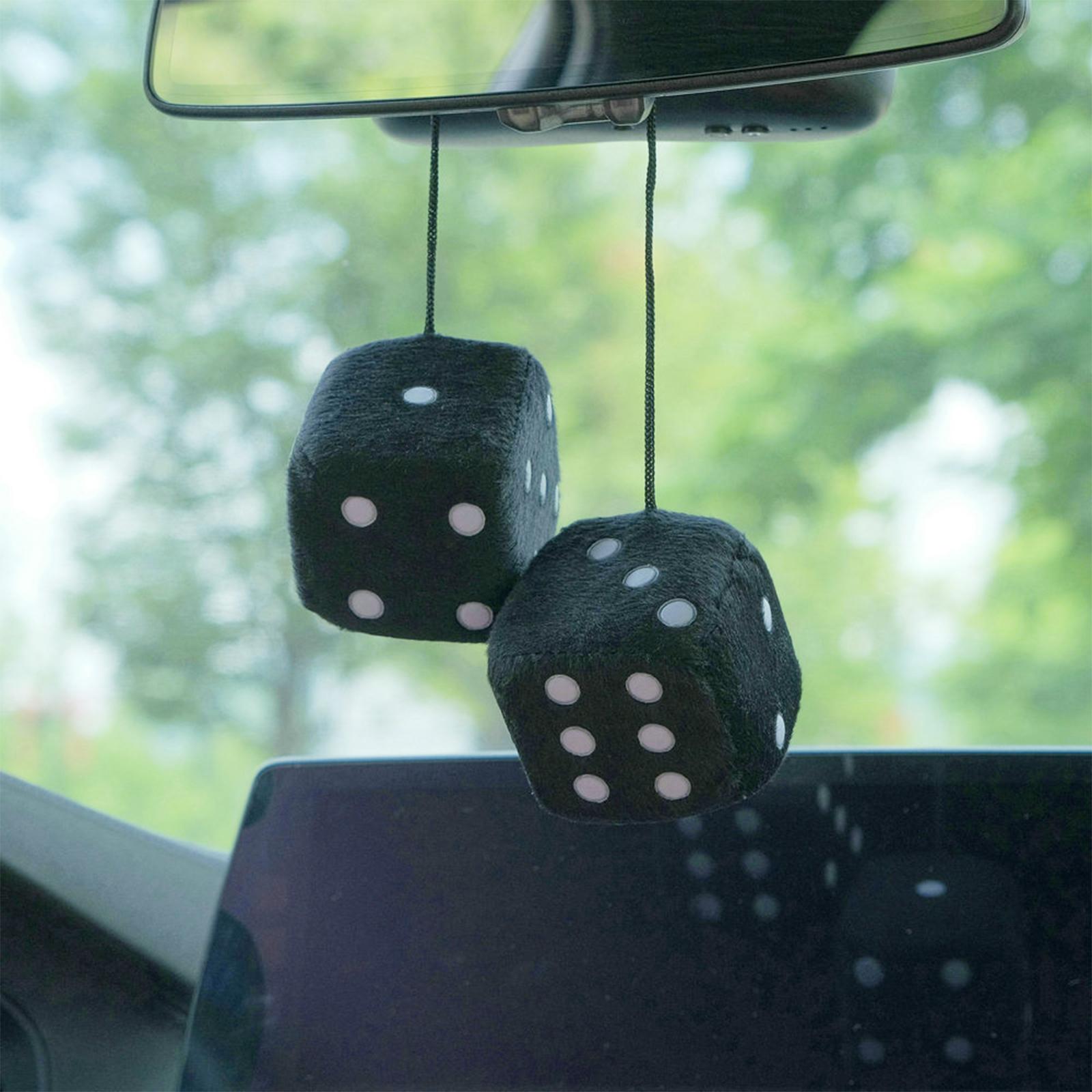 2Pcs Retro Fuzzy Dice with Dots Plush Dice Craps Pendant Ornament Black