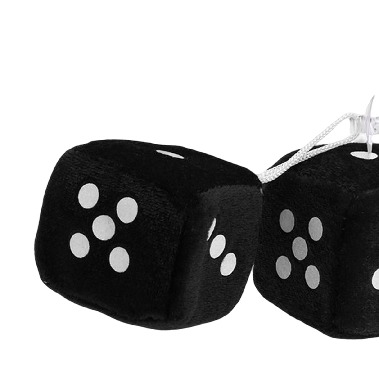 2Pcs Retro Fuzzy Dice with Dots Plush Dice Craps Pendant Ornament Black