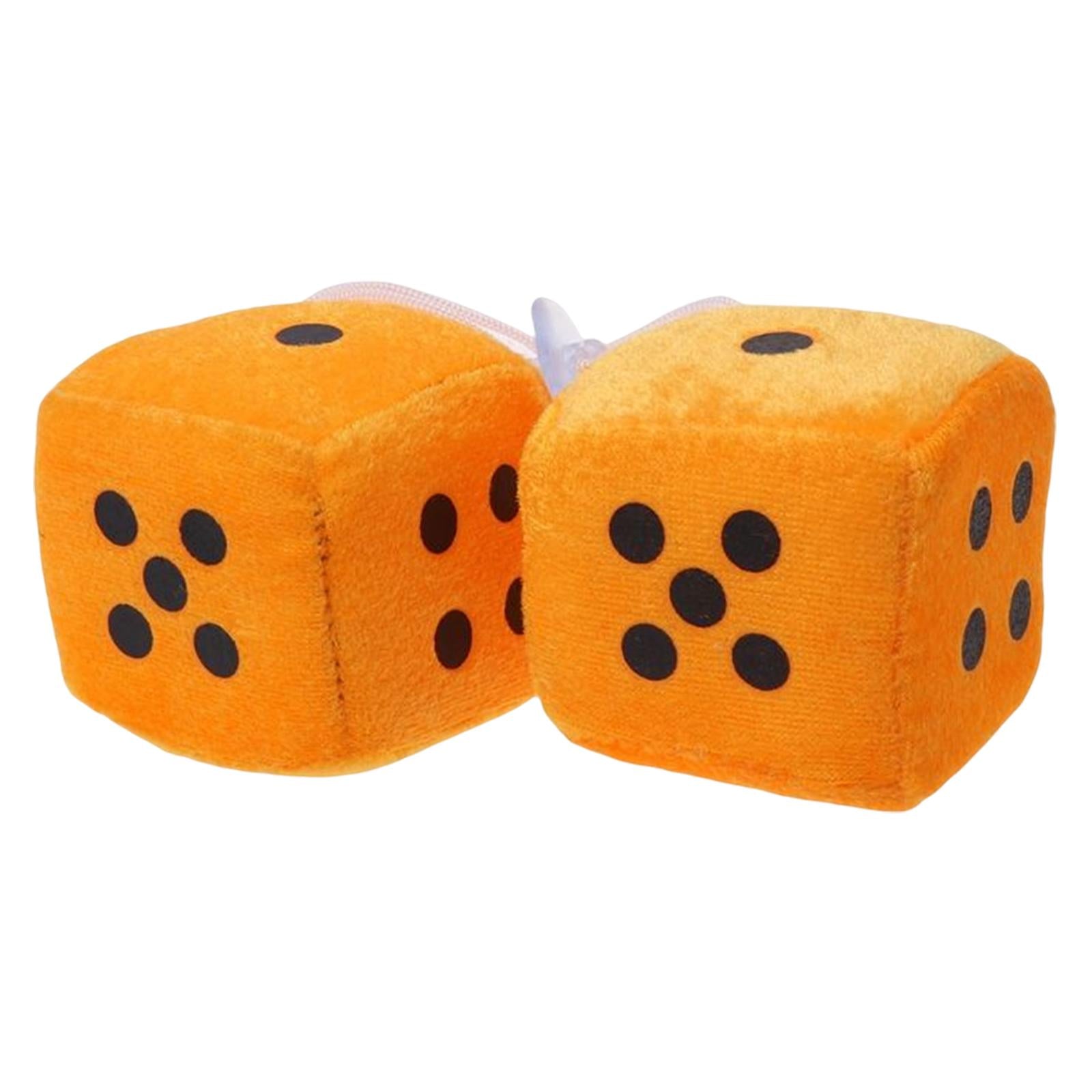 2Pcs Retro Fuzzy Dice with Dots Plush Dice Craps Pendant Ornament Yellow