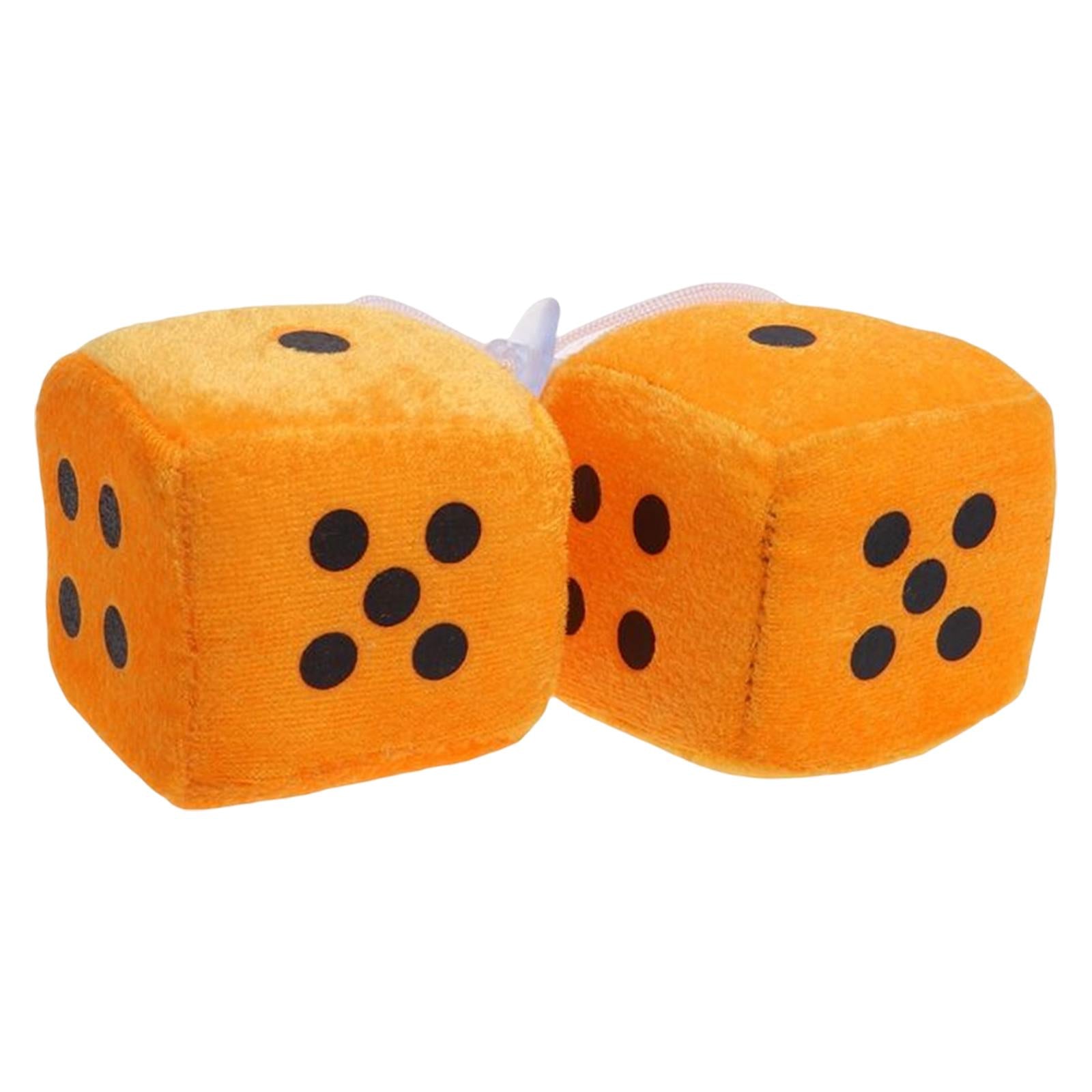 2Pcs Retro Fuzzy Dice with Dots Plush Dice Craps Pendant Ornament Yellow