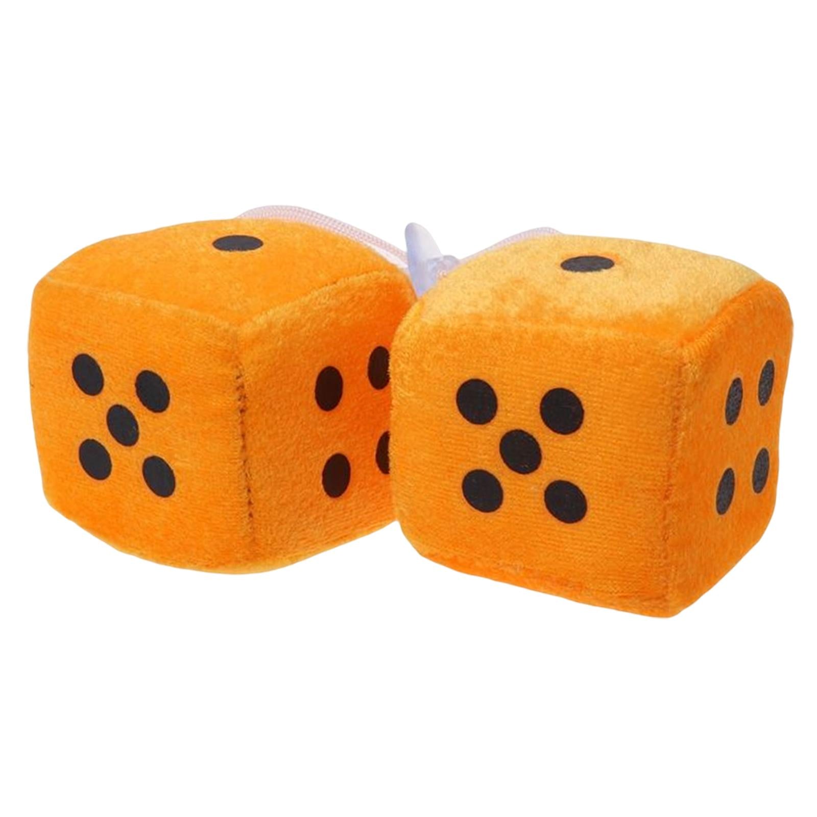 2Pcs Retro Fuzzy Dice with Dots Plush Dice Craps Pendant Ornament Yellow