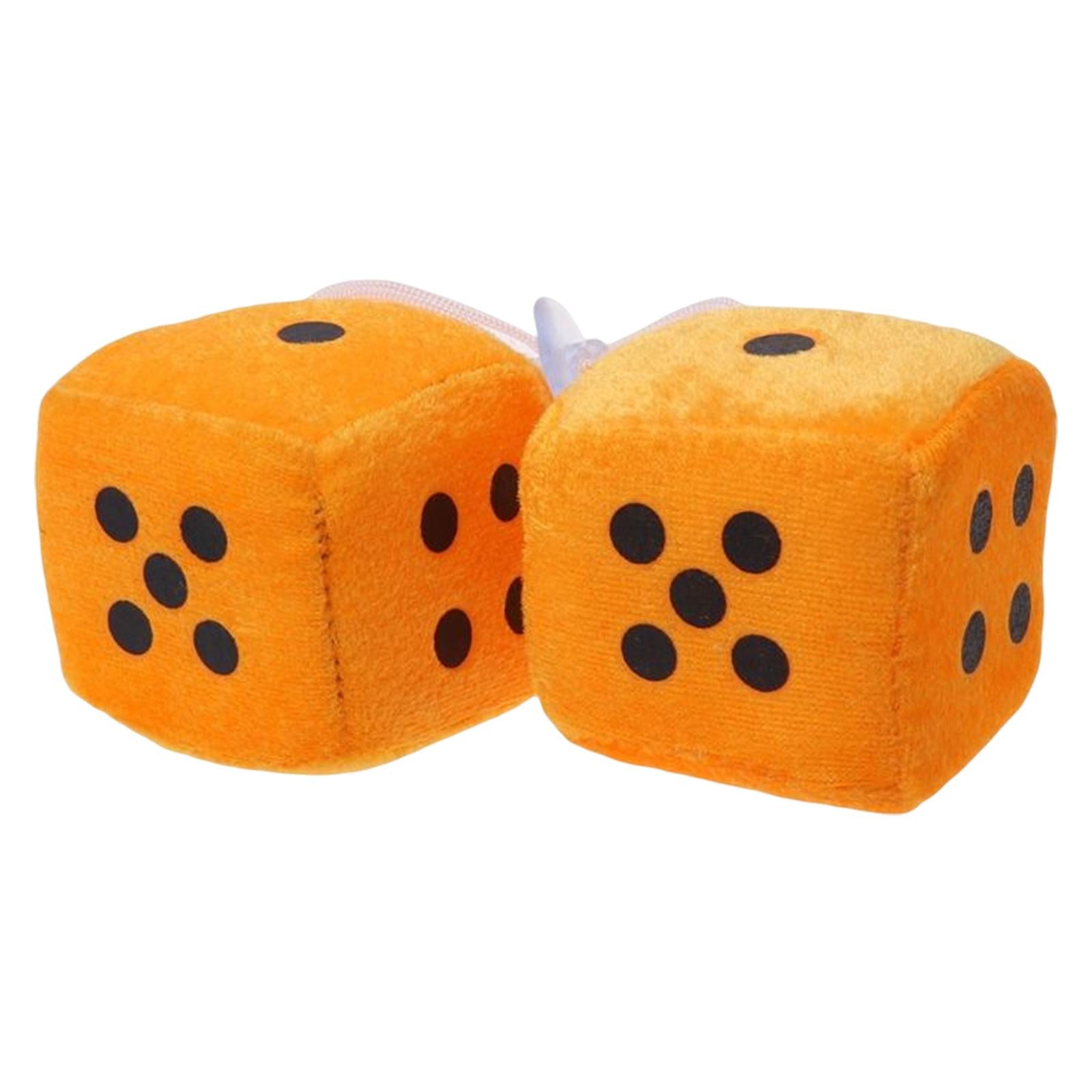 2Pcs Retro Fuzzy Dice with Dots Plush Dice Craps Pendant Ornament Yellow