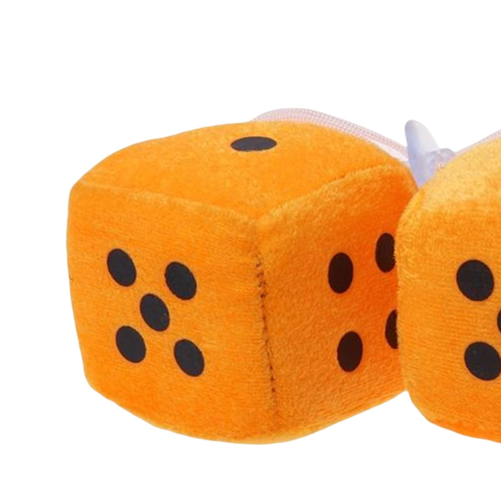 2Pcs Retro Fuzzy Dice with Dots Plush Dice Craps Pendant Ornament Yellow