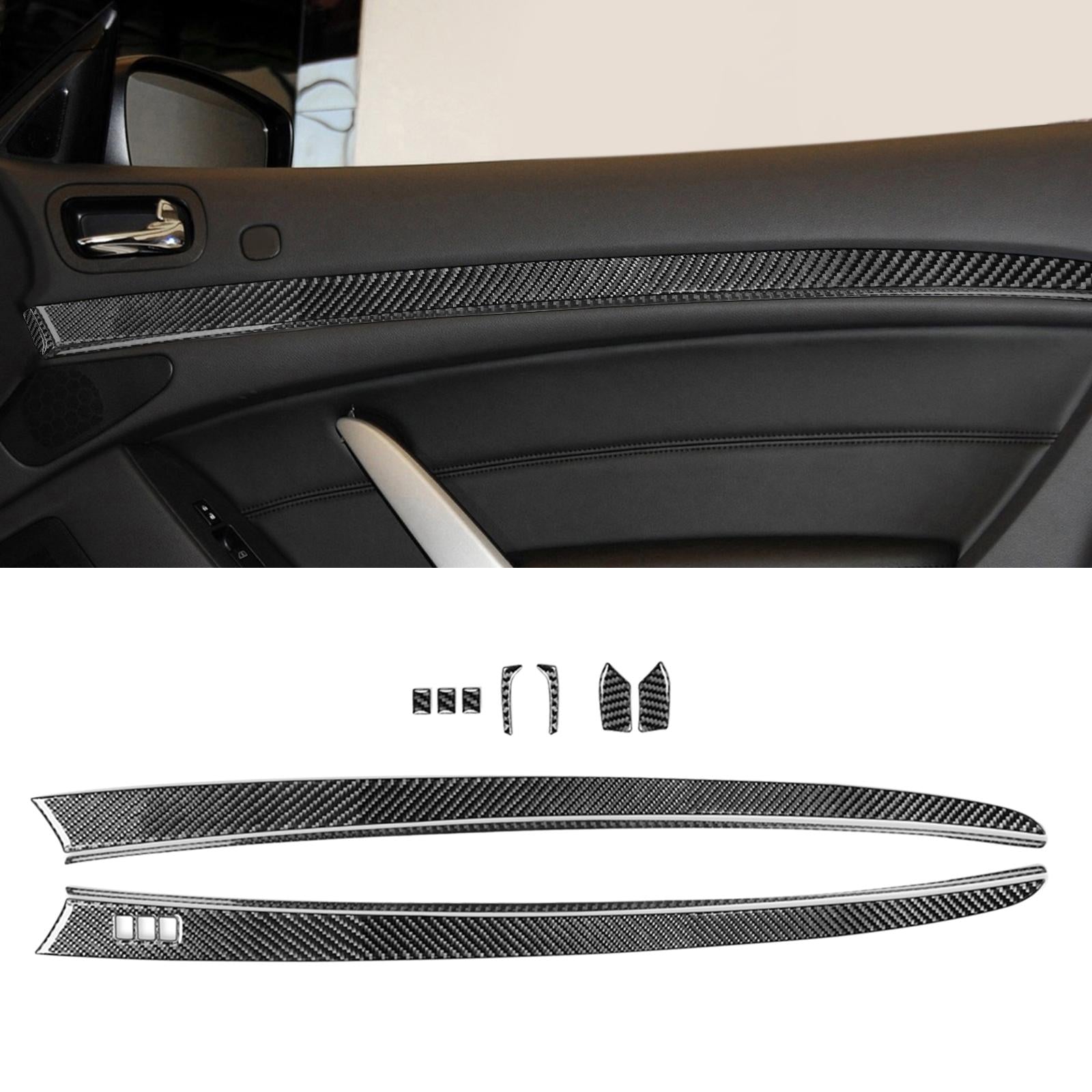 11x Carbon Fiber Front Door Panel Cover for G37 Replace