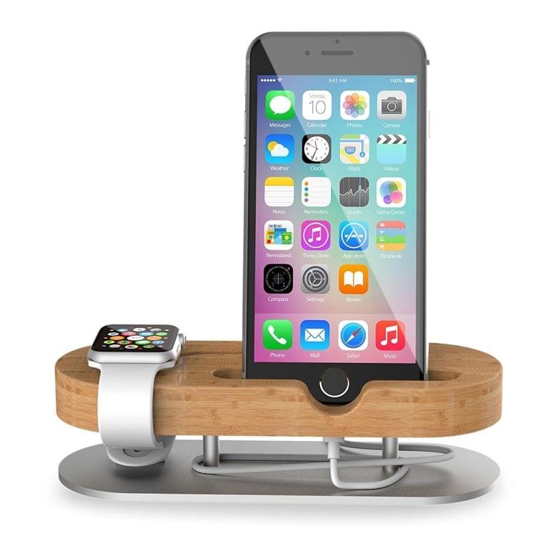 IPS-Z32 Wood + Aluminium Material Desktop Table Cellphone and Smart Watch Secure Charging Stand