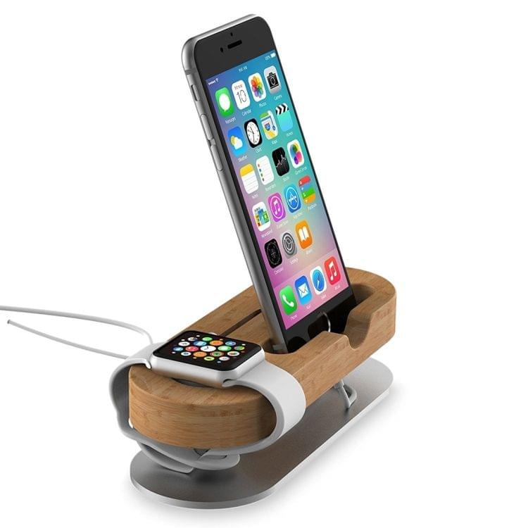 IPS-Z32 Wood + Aluminium Material Desktop Table Cellphone and Smart Watch Secure Charging Stand
