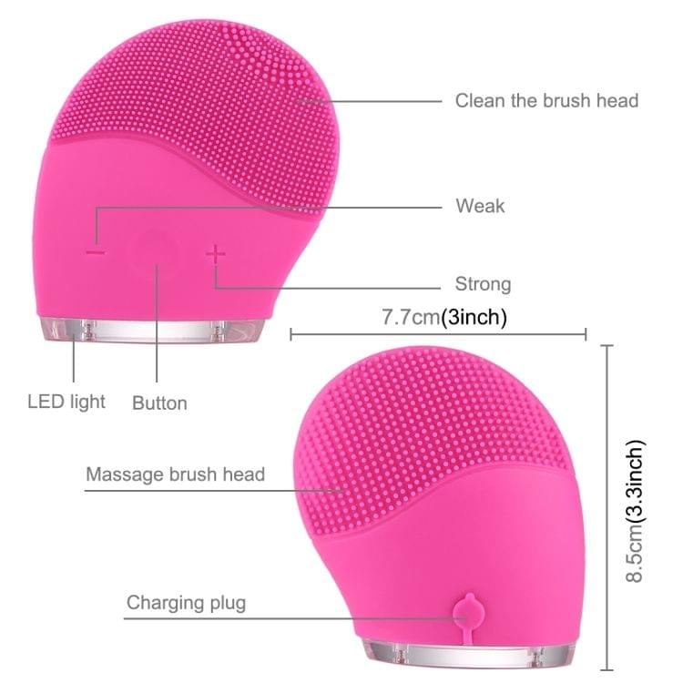 Portable USB Charging Waterproof Electric Sonic Vibration Silicone Facial Wash Brush Cleaner Beauty Massager with LED Indicator Light, DC 5V(Magenta)