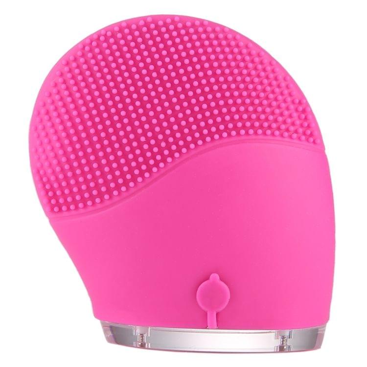 Portable USB Charging Waterproof Electric Sonic Vibration Silicone Facial Wash Brush Cleaner Beauty Massager with LED Indicator Light, DC 5V(Magenta)