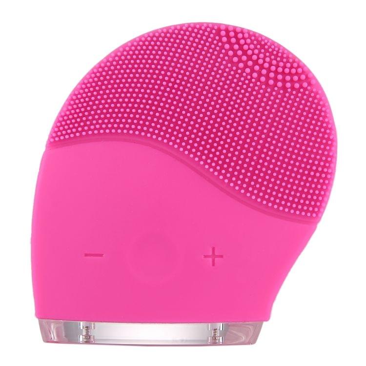 Portable USB Charging Waterproof Electric Sonic Vibration Silicone Facial Wash Brush Cleaner Beauty Massager with LED Indicator Light, DC 5V(Magenta)