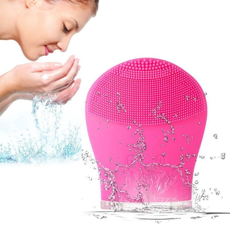 Electric Silicone Facial Cleansing Brush Sonic Vibration Massage USB Rechargeable Smart Ultrasonic Face Cleaner Beauty Tool(Rose red)