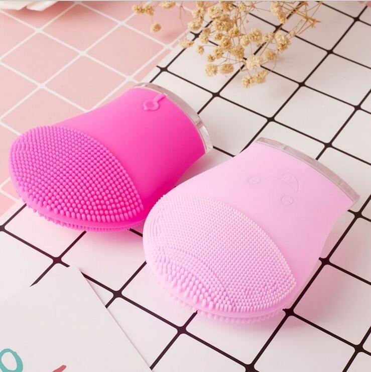 Electric Silicone Facial Cleansing Brush Sonic Vibration Massage USB Rechargeable Smart Ultrasonic Face Cleaner Beauty Tool(Rose red)