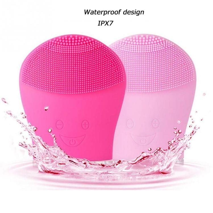 Electric Silicone Facial Cleansing Brush Sonic Vibration Massage USB Rechargeable Smart Ultrasonic Face Cleaner Beauty Tool(Rose red)