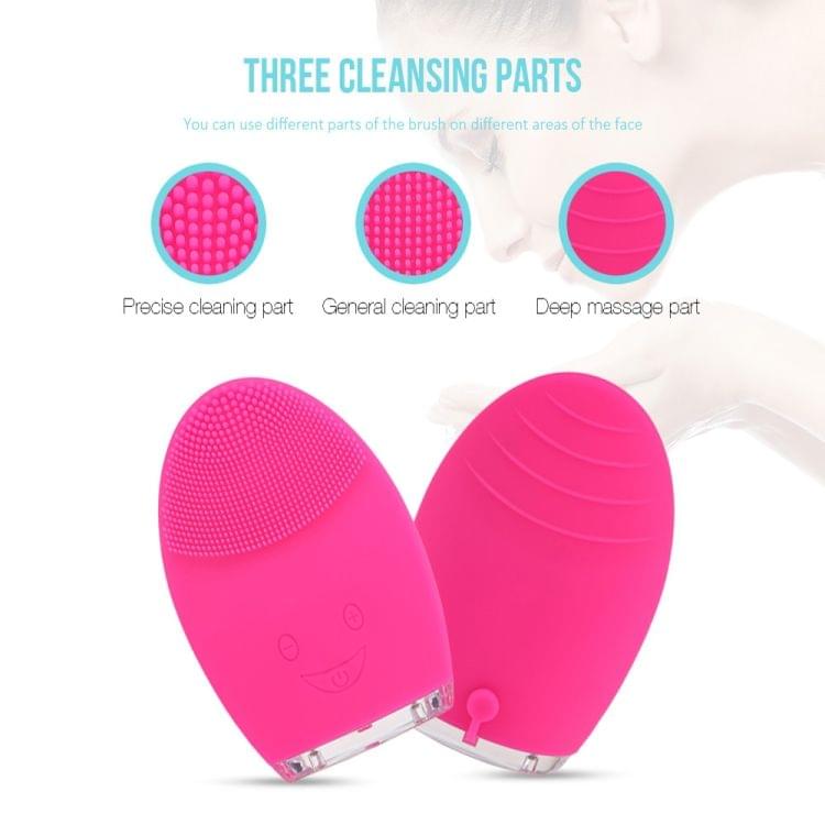 Mini Electric Face Cleansing Brush Rechargeable Silicone Facial Cleansing Deep Pore Cleaning Water-Resistant Vibrating Massager(Rose Red)