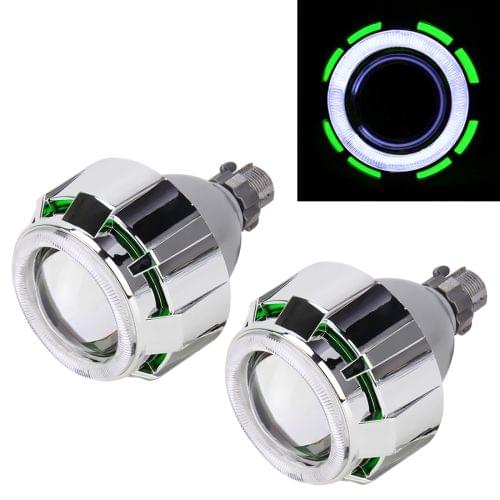 IPHCAR 2.5 inch 12V Bi-Xenon Projector Lens Headlight with Exquisite Angle Eyes Decoration for Right Driving(Green)