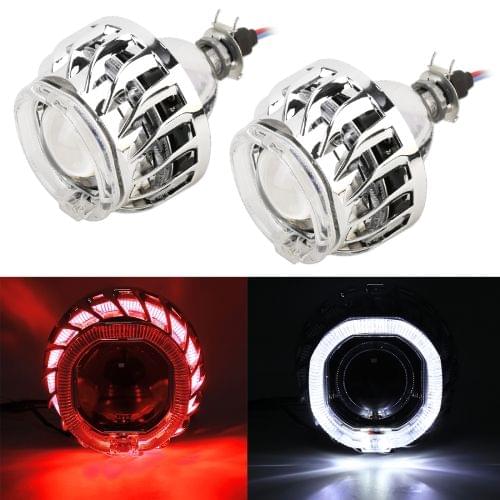 IPHCAR F2S 2 PCS H1 2.5 inch 12V Double Light Bi-Xenon Projector Lens Headlight with Light Bulb for Left Driving (Red Light)