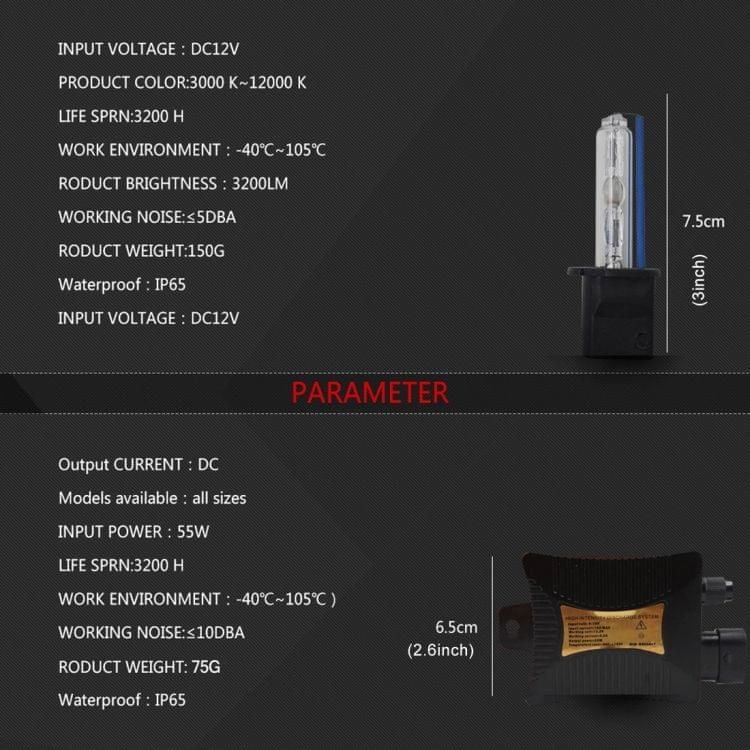 55W H3 6000K 3200LM HID Xenon Light Conversion Kit with High Intensity Discharge Slim Ballast, White