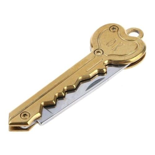 Mini Key Knife Tactical Camp Outdoor Keyring Ring Keychain Fold Self Defense Security Multi Tool(Gold)