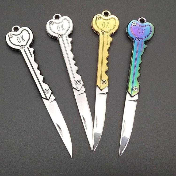 Mini Key Knife Tactical Camp Outdoor Keyring Ring Keychain Fold Self Defense Security Multi Tool(Gold)