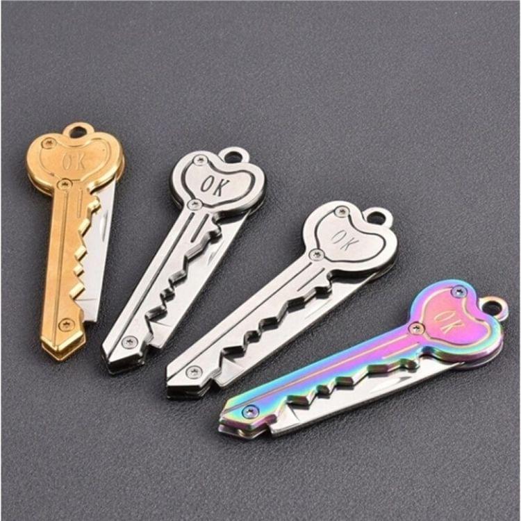 Mini Key Knife Tactical Camp Outdoor Keyring Ring Keychain Fold Self Defense Security Multi Tool(Gold)