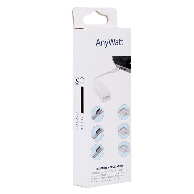 AnyWatt 5 Pin MagSafe 2 Magnetic T-Tip Female to USB-C / Type-C Male Charge Adapter Converter for MacBook Pro(White)