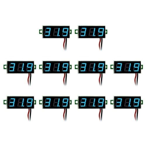 10 PCS 0.28 inch 2 Wires Adjustable Digital Voltage Meter, Color Light Display, Measure Voltage: DC 2.5-30V (Blue)