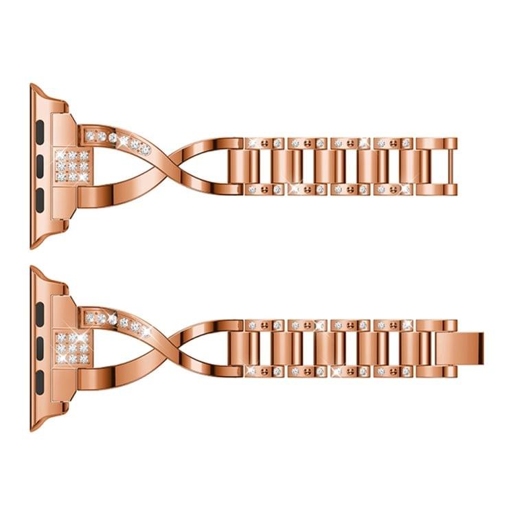 X-shaped Diamond-studded Solid Stainless Steel Wrist Strap Watch Band for Apple Watch Series 3 & 2 & 1 38mm(Rose Gold)