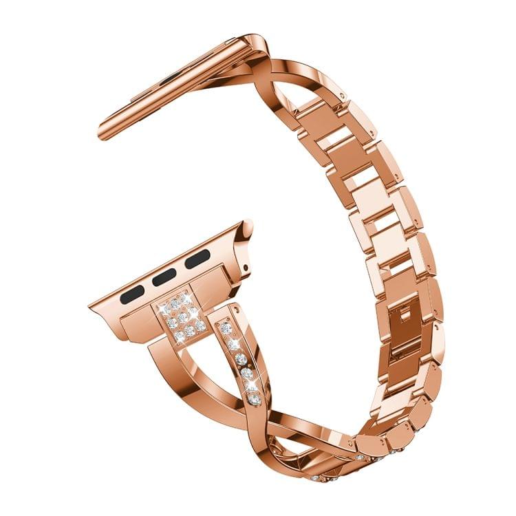 X-shaped Diamond-studded Solid Stainless Steel Wrist Strap Watch Band for Apple Watch Series 3 & 2 & 1 38mm(Rose Gold)
