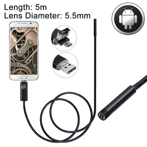 2 in 1 Micro USB & USB Endoscope Waterproof Snake Tube Inspection Camera with 6 LED for Newest OTG Android Phone, Length: 5m, Lens Diameter: 5.5mm