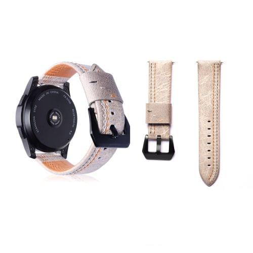 Three Lines Pattern Top-grain Leather Wrist Watch Band for Samsung Gear S3 22mm (Khaki)