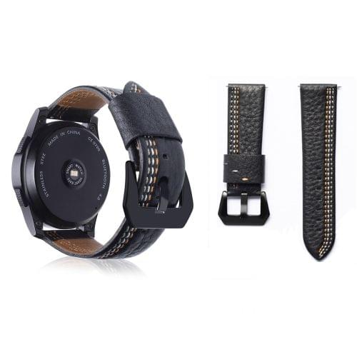 Three Lines Pattern Top-grain Leather Wrist Watch Band for Samsung Gear S3 22mm (Black)
